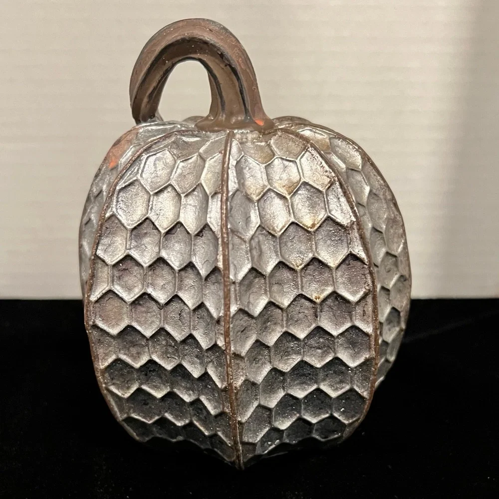 NEW Sophisticated Metallic Silver and Brown Geometric Pumpkin Table Accent